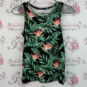 360 surf tank top leafs floral Tropical Print Tank Top - Black and Green